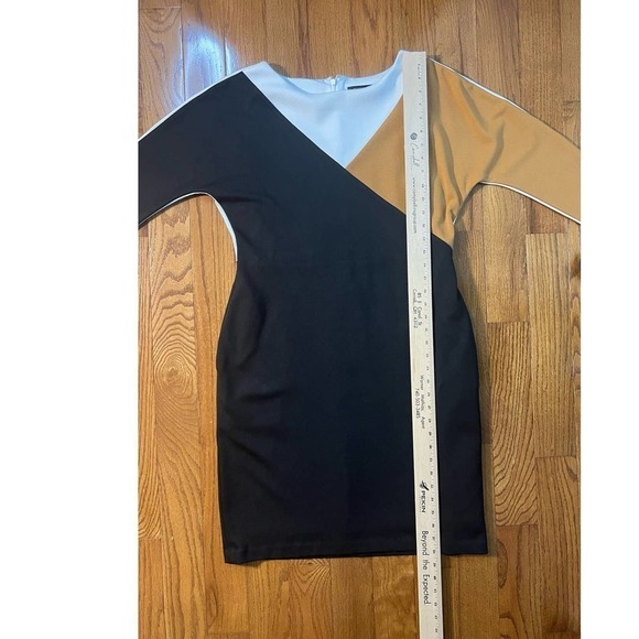 3/$27 Ellen Tracy Color Block Knitted Dress, 3/4 Sleeve, Blk/Brown/White, 10 - Picture 8 of 10